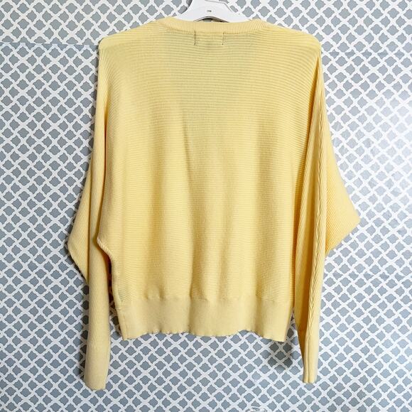 PREMISE Ribbed Butter Yellow Button-Front Cardigan, L - Picture 6 of 7